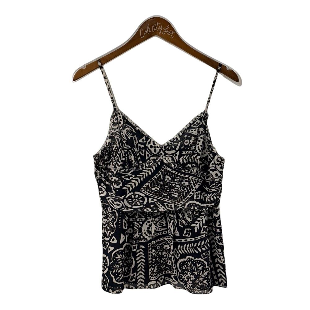 Express Tank Top 100% Silk Tropical Print Black White Vintage Medium
